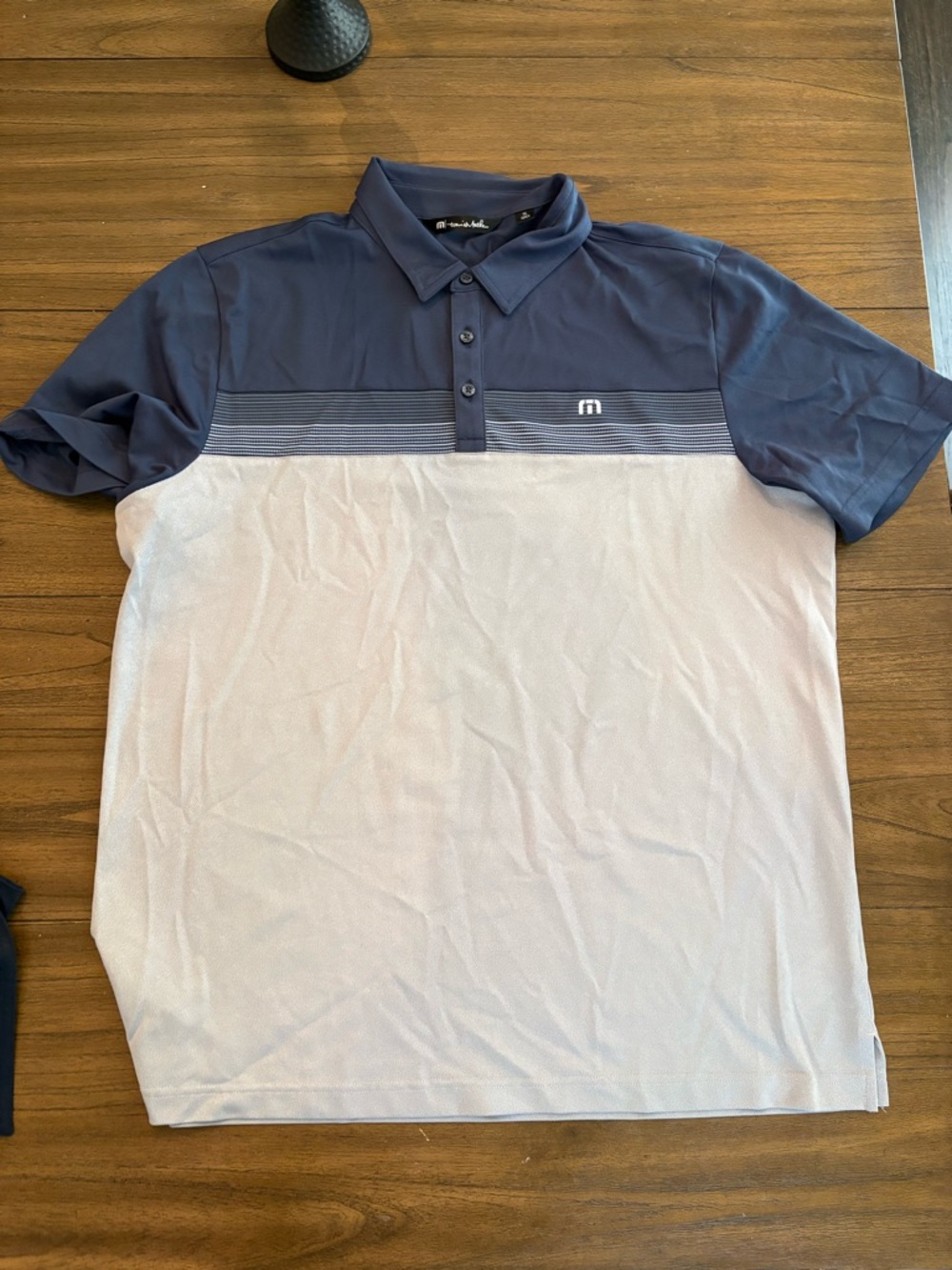 TravisMathew Navy and Light Gray Men's Colorblock Polo